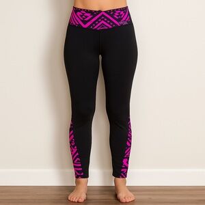 Victoria’s Secret PINK Foldover Yoga Pants Black Pink Tribal‎ Print Waist XS